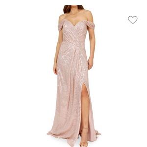 Elegant Pink Sequin Off-Shoulder Gown